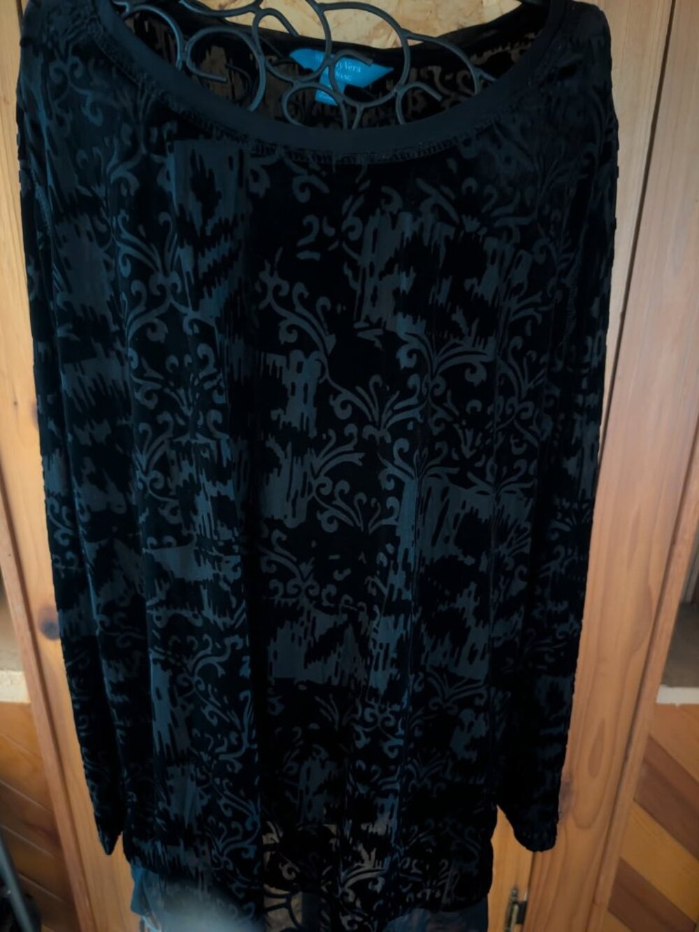 SIMPLY VERA BLACK PATTERNED SHEER XL BLOUSE